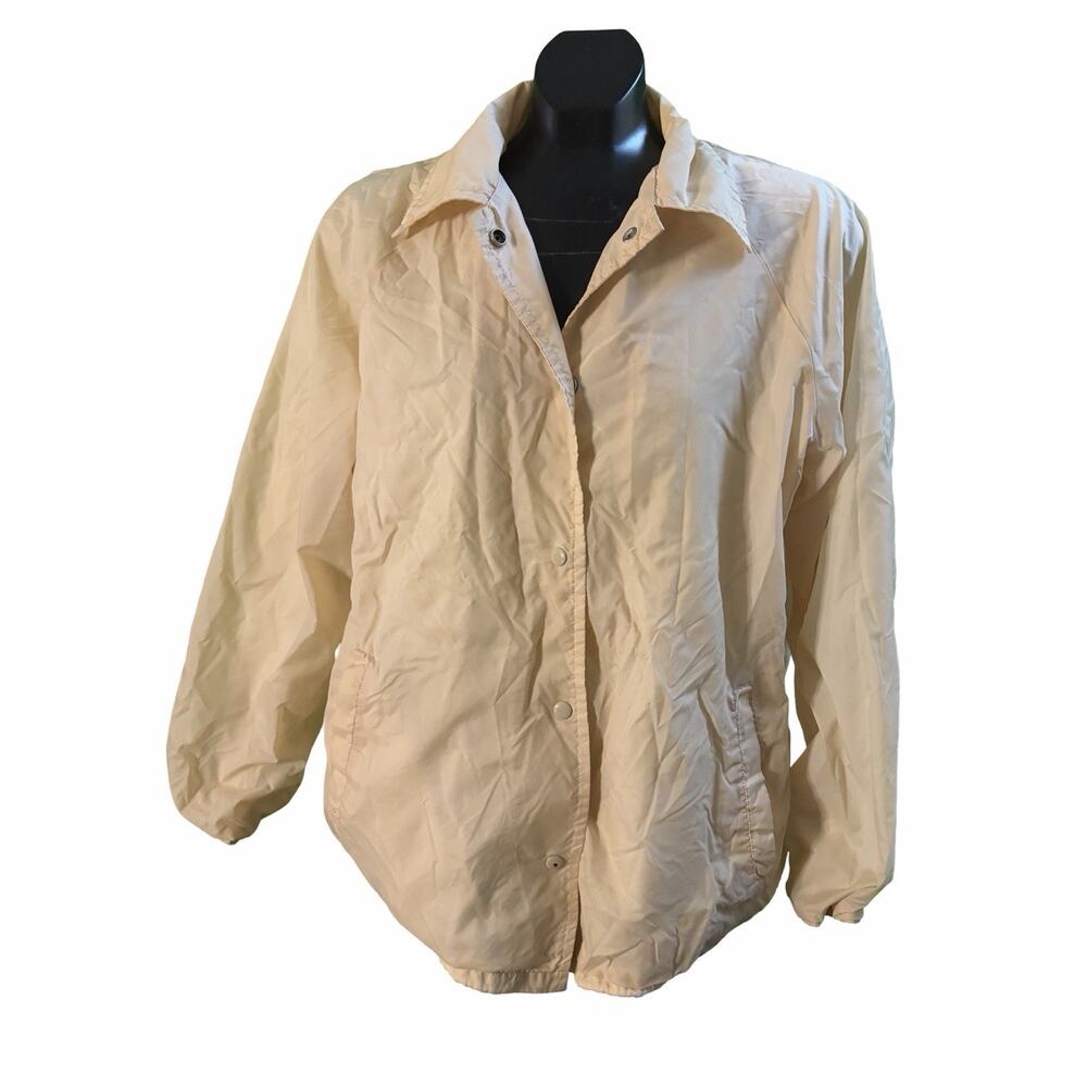 Vintage Sears Cream Nylon Snap Front Windbreaker Jacket Women’s XL Minimalist